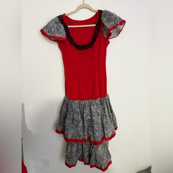 Anna Molinari  vintage 1940 Scarlet and Charcoal Maxi Dress - Picture 4 of 6